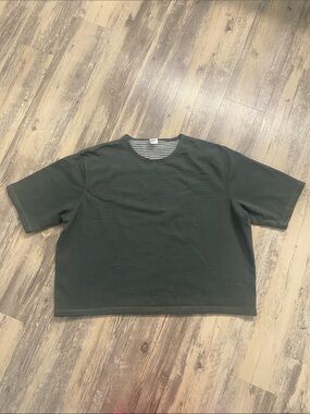 PACT Organic Cotton Boxy Oversized Crop Crew Sweatshirt Green Size Medium